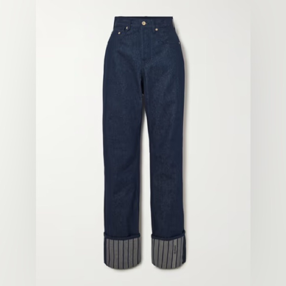 Jacquemus Navy Ankle Jeans with Striped Cuffs